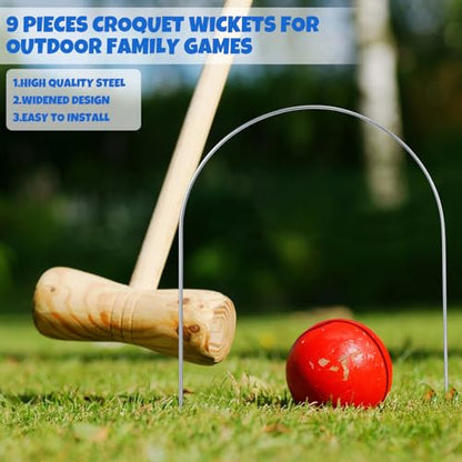 Deekin Set of 9 Croquet Wickets Replacement for Croquet Metal Hoops with Galvanized and Plastic Coating for Family Lawn Backyard Outdoor Game(U Shape) - style: U Shape