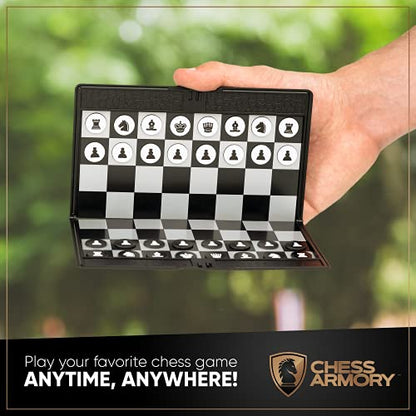 Chess Armory Pocket Chess Set - Portable Mini Chess Set for Adults and Youth - Mini Chess Board to Take Anywhere for an Unforgettable, Mind-Sharpening Chess Game