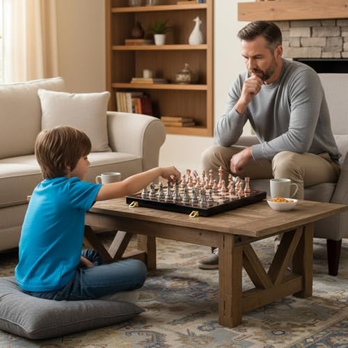 Ajedrez Luxury 15" Wooden Chess Set - Folding Board with Piano Finish | Weighted Metal Chess Pieces | Portable Travel Game for Adults & Kids | Premium Gift (Luxury Edition)