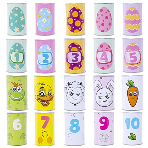 JOYIN 13 Pcs Easter Carnival Knockdown Can Game Set, Bean Bag Toss Game for Kids Adults, Indoor Outdoor Games Supplies, Easter Theme Party Games, Egg Hunt, Family Activities Lawn Yard Game