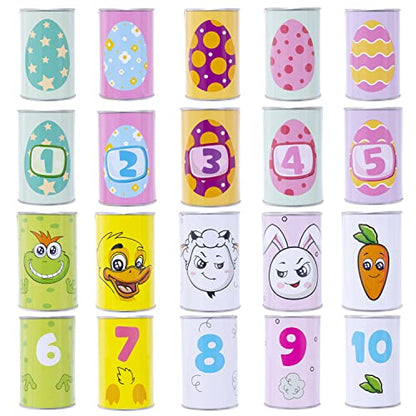 JOYIN 13 Pcs Easter Carnival Knockdown Can Game Set, Bean Bag Toss Game for Kids Adults, Indoor Outdoor Games Supplies, Easter Theme Party Games, Egg Hunt, Family Activities Lawn Yard Game