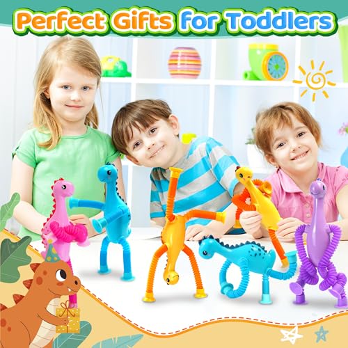 4Pcs Dinosaur Airplane Travel Car Ride Toys for Toddlers Kids Boys Girls Sensory Suction Cup Tube ADHD Autism Road Trip Car Activities Essential Stocking Easter Basket Stuffer Valentines Gift - color: 4pc Dinosaur