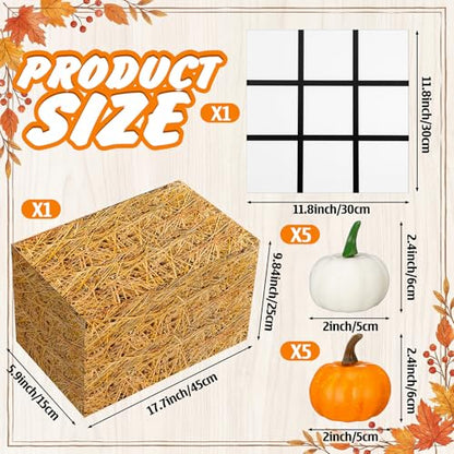 Blueweenly Halloween Tic Tac Toe Game Set with Cute 3D Pumpkin & Straw Box & Chess Board, Fall Decor Fun Coffee Table Decoration, Indoor Home Decor for Party Gift