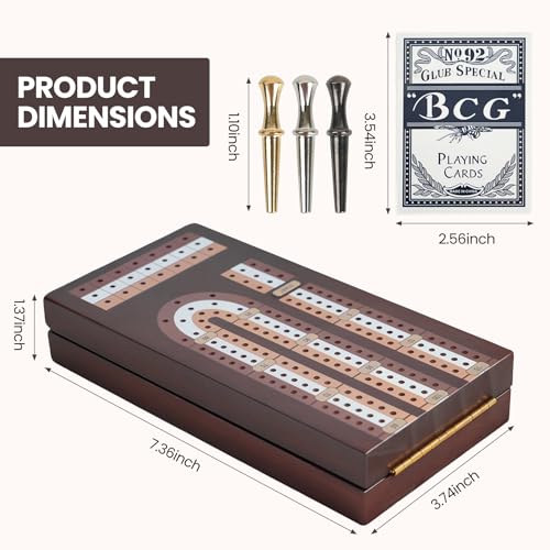 Cribbage Board Game Set, Magnetic Lock & Built-in Storage - 3-Track Foldable Portable Travel Board for Family & Adults to Boost Logic, Focus and Social Fun