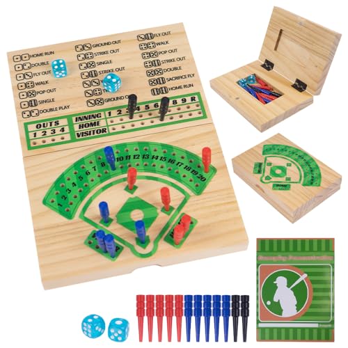 Wooden Baseball Board Game,5.7 * 7.87” Travel Size,Including 1 Thick Wooen Board+10 Pegs+2 Dice+1 Game Manual,Tabletop,Perfect for Family, Party and Holiday Gatherings,Party Indoor and Travel Game