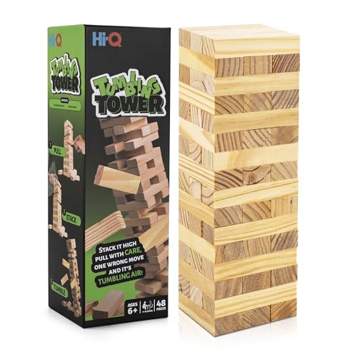 Tumbling Tower Blocks - 48 Piece Wooden Stacking Toy, Classic Balance Tower Game - Stack Tower Game for Kids & Adults, Family Party Fun Block Stacking Game Ages 6+ - color: Wood