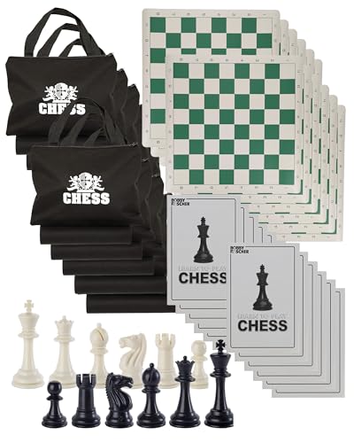 WE Games Chess Set - Tournament Style with 34 Pieces, Vinyl Roll-Up Board, Storage Bag & Equalizer Dice. Ideal for Adults