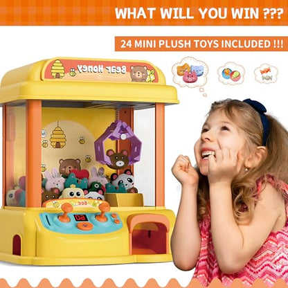 Kids Claw Machine - Toy Vending Machine for Kids with Plush Prizes, Lights & Sound, Electronic Claw Game Machine for Boys & Girls, Arcade Prize Dispenser for Party & Birthday Gifts - style: Honey Bear