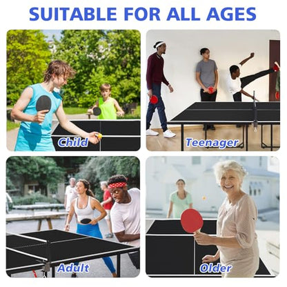 6ft Mid-Size Table Tennis Table Foldable & Portable Ping Pong Table Set for Indoor & Outdoor Games with Net 2 Paddles 3 Balls Black Tabletop