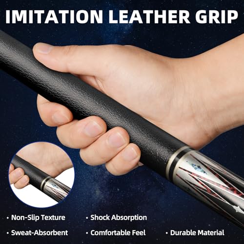 AKLOT Fiberglass Graphite Composite 2 Billiard Pool Cue Sticks 20oz 58inch 13 MM Cue Tip One-Piece Pool Cue Low-Deflection Billiard Cue for Home & Bar Play