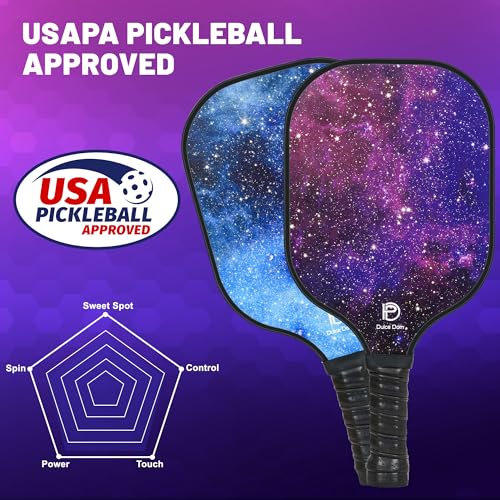 Dulce DOM Pickleball Paddles Set of 2/4 - USAPA Approved, 4 Indoor Outdoor Pickleball Balls, Fiberglass Surface Paddle Racket with Cover Bag, Ideal Training Equipment Gift for Men & Women - color: Blue Purple*4