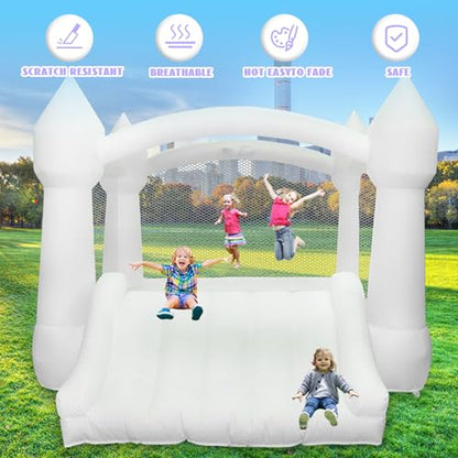 AKSPORT Inflatable White Bounce House,Castle Bounce House for Kids 3-6 Indoor & Outdoor Inflatable Bouncer House with Slide & Air Blower & Balloons for Kids Birthday Party,Wedding Party - style: 11.97x8.98x7.15ft-white