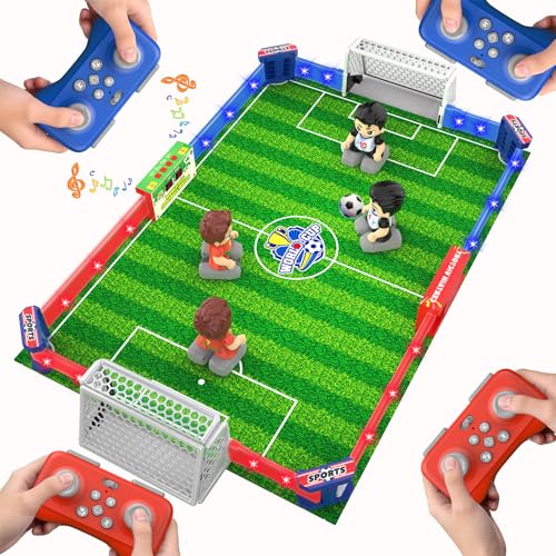 Cokzer Remote Control Soccer Games, Foosball Table Game for Kids with 4 Remotes, 3 Balls, LED Scoreboard, Lights & Sound, Rechargeable RC Soccer Board Game for 1-4 Players Ages 6+