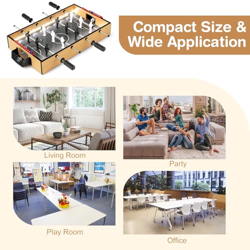 Giantex 20 Inch Foosball Table - Tabletop Football Table w/LED Lights, Realistic Players & 2 Balls, Wooden Soccer Game Table for Kids Adults, Mini Foosball Table for Party, Game Room, Family Night