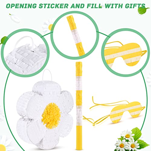 Deekin Daisy Flower Piñata Flower Daisy Party Game Piñata Hippie Boho Hanging Gender Reveal with Blindfold and Stick for Birthday Decorations Baby Shower Wedding Gender Reveal Floral Party Supplies - style: Daisy