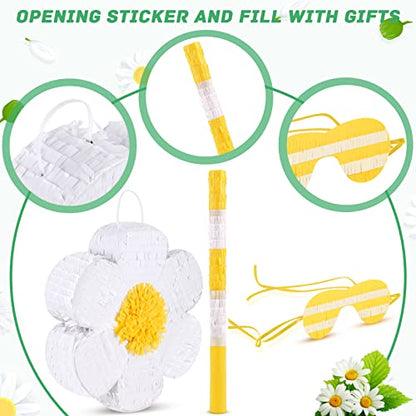 Deekin Daisy Flower Piñata Flower Daisy Party Game Piñata Hippie Boho Hanging Gender Reveal with Blindfold and Stick for Birthday Decorations Baby Shower Wedding Gender Reveal Floral Party Supplies - style: Daisy