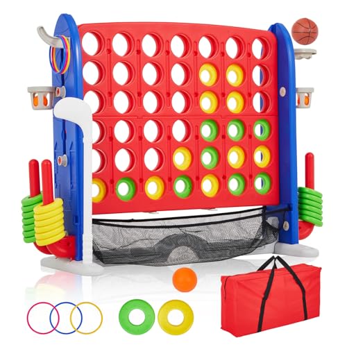 GarveeLife 4 in a Row Tabletop Game, 3.6 Ft 4 to Score Game for Kids & Adults, Indoor/Outdoor Family Yard, Portable Giant 4 Row Game with Carrying Bag for Home, Picnic & Travel, 4-in-1 Version