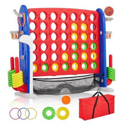 GarveeLife 4 in a Row Tabletop Game, 3.6 Ft 4 to Score Game for Kids & Adults, Indoor/Outdoor Family Yard, Portable Giant 4 Row Game with Carrying Bag for Home, Picnic & Travel, 4-in-1 Version