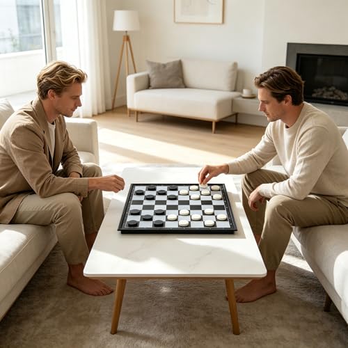 1 Pcs 5 in 1 Magnetic Foldable Board Game Set, Flying Chess Ludo Checkers Backgammon, Portable Travel Family Tabletop Game（Magnetic Attraction of the Checkers Board）