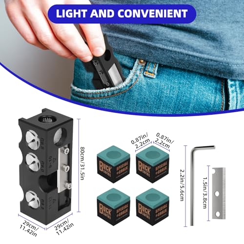 Desoto 11-in-1 Billiards Pool Cue Tip Shaper and Repair Tool Kit, Cue Tips Replacement Kit for Pool Table Accessories