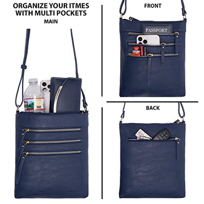 Solene Crossbody Bag Functional Multi Pocket Messenger Purse Top Zip Closure Shoulder Handbag With Adjustable Strap - color: Navy
