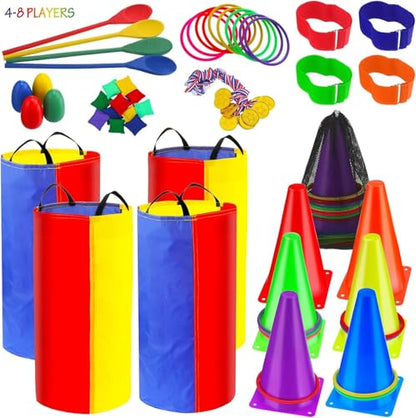 Outdoor Games, Potato Bag Competition Bag Games, Egg and Spoon Competition Party Ring Bean Bag Throwing Cones, Birthday Party Outdoor Game Supplies prizes