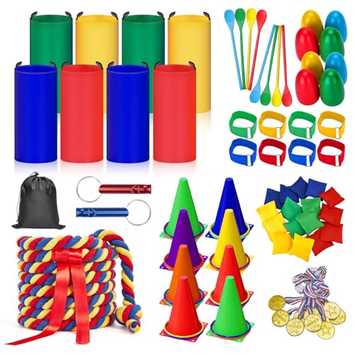 Redllo 87 Pcs Carnival Outdoor Games Potato Sack Race Bags for Kids Adults Bean Bags Ring Toss 3 Legged Relay Race Tug of War Rope Backyard for Birthday Party Field Day Family Christian Church Games