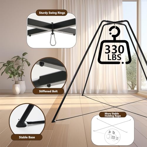 HOTJUMP Swing Stand for Kids, 330LBS Heavy Duty Metal Swings Frame for Backyard Indoor, Anti-Rust and All Weather Resistance, Saucer Swing -NOT Included Black - color: Black