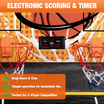 SPOYNAL Dual Shot Basketball Arcade Machine for Home with Adjustable on Front & Back - Indoor Basketball Game with LED Scoring, Foldable Design, 4 Balls & Pump for Teens and Family Sports Fun