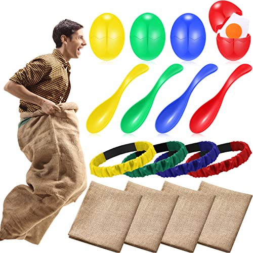 12 Pcs Summer Potato Sack Race Bags Outdoor Lawn Game with Egg and Spoon Running Game, 3 Legged Relay Race Band Carnival Play Outside Backyard Field Day Birthday Party Plays for Adult, Family, Company