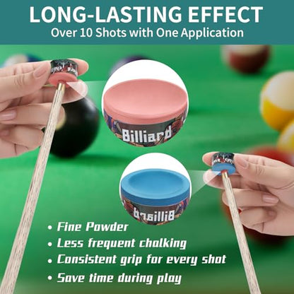 Pool Cue Chalk 2 Pack, Nano Technology Pool Stick Chalk, Billiard Table Accessories for Professional Tournaments, Clubs, Bars & Home (High Performance, Reduced Miscues, Durable) – Blue & Pink - color: Blue& Pink-2 Pack