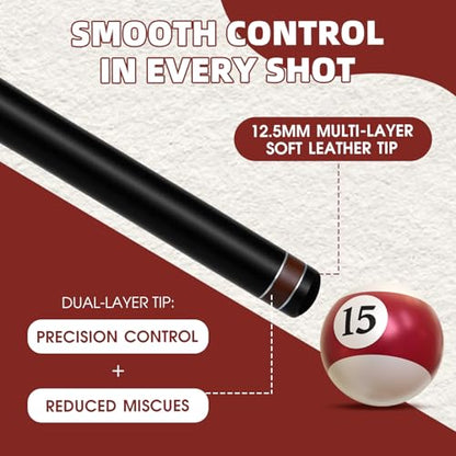 HMQQ 58" One Piece Fiberglass Pool Cue Stick Set of 4, 21oz Warp-Resistant Billiard Cues with Leather Tip, Premium Matte Finish Bar Pool Sticks for House Use, Red & White - color: Red