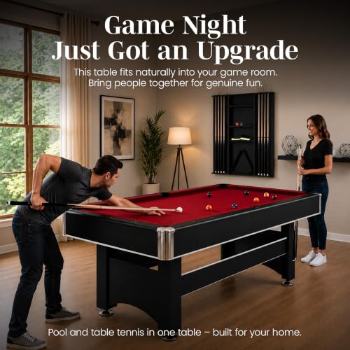 Hathaway Spartan 6 Ft Pool Table, with Ping Pong Multi Game Combo Tables for Family Recreation Game Rooms - Includes Billiard Balls, Cues, Paddles, Brush & More