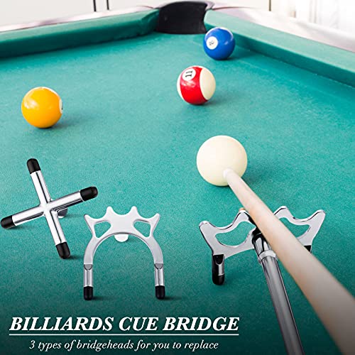 Skylety Retractable Billiards Cue Snooker Pool Bridge Stick with 3 Pieces Removable Bridge Head, Snooker Set Billiards Pool Cue Accessory for Pool Table - color: Silver