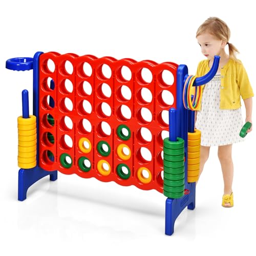 AKUSTIK Giant Connect Game Outdoor, 4 in a Row Jumbo 4 to Score for Kids Adults Family Party Yard Lawn, Large Connect Game with Quick Release Slider 42 Jumbo Rings (Blue) - color: Blue