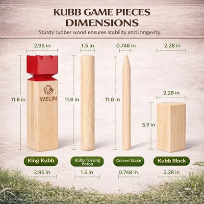 WELIN Kubb Game Set – Professional Size Viking Chess Outdoor Yard Game, Solid Rubber Wood Backyard Tossing Game with Carrying Case for Beach, Party & Family Fun