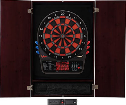 Viper Metropolitan Solid Wood Cabinet & Electronic Dartboard Play-Ready Bundle - color: Mahogany, style: Elite Set