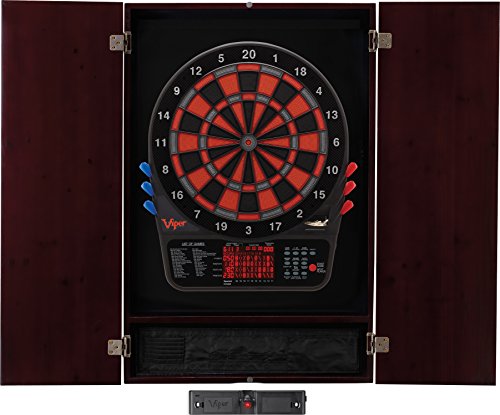 Viper Metropolitan Solid Wood Cabinet & Electronic Dartboard Play-Ready Bundle - color: Mahogany, style: Elite Set