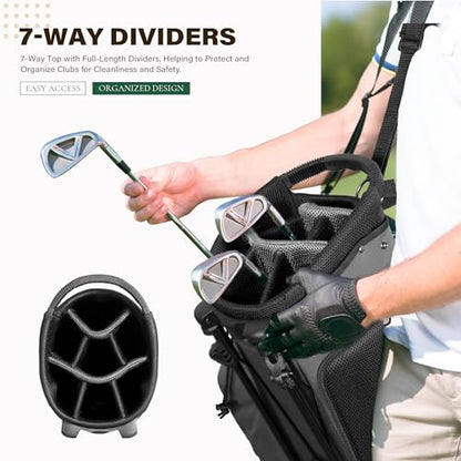 uniHimal Lightweight 7-Way Golf Stand Bag for Men & Women | Carry Bag, Multiple Pockets, Dual Straps - color: gray