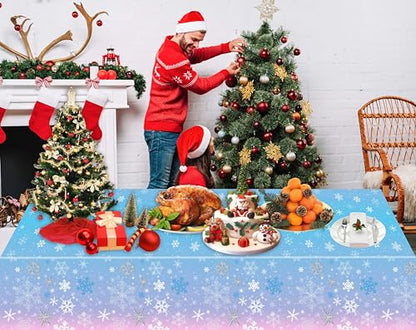Kesfey 3 Packs Christmas Snowflake Tablecloth 51 x 87 Inch Winter Frozen Wonderland Table Cover Disposable White Snowflake Plastic Table Cloth Blue and Pink Snowflake Tablecloths for Christmas Party - color: Blue and Pink Snowflake