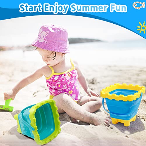 3L Jumbo Foldable Buckets, Castle Sand Beach Toy Silicon Pails For Kids Adults, Collasible Water Bucket Sandbox Kit Multi Use Summer Essential For Travel Cleaning, Camping, Picnic, Fishing 3 PCS - style: Foldable Castle