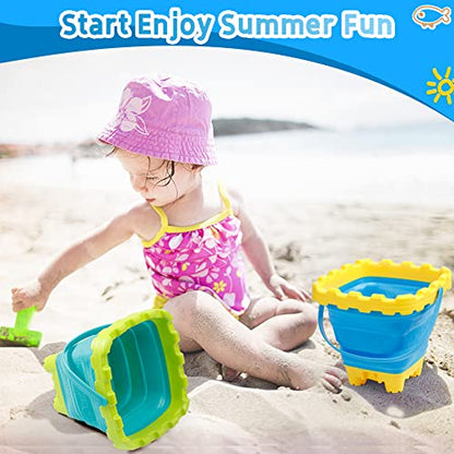 3L Jumbo Foldable Buckets, Castle Sand Beach Toy Silicon Pails For Kids Adults, Collasible Water Bucket Sandbox Kit Multi Use Summer Essential For Travel Cleaning, Camping, Picnic, Fishing 3 PCS - style: Foldable Castle