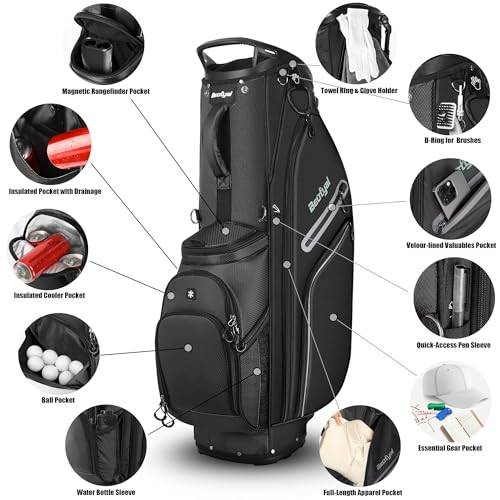 14 Way Full Length Dividers Golf Stand Bag, Lightweight Golf Bag with Stand for Men and Women Golf Club Carry Bag with Dual Strap & Rain Cover - color: Black