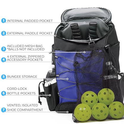 Athletico 35L Pickleball Backpack - Pickleball Bags for Men or Women Includes Pickleball Ball Holder - color: Blue