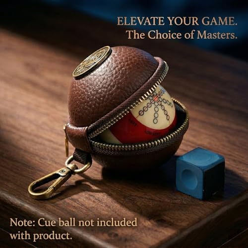 Premium PU Leather Billiard Cue Ball Case with Clip, Durable Synthetic Pool Ball Bag with Zipper & Swivel Snap Hook, Professional Billiard Accessory for 2-1/4" Regulation Size Training Ball