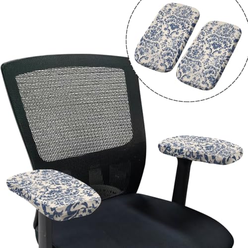 Blue Floral Desk Chair Cover Stretchable 4-Piece Set Washable Breathable Office Chair Seat Covers and Chairs Arm Rest Pads for Home and PC Gaming Chairs - color: Blue Floral