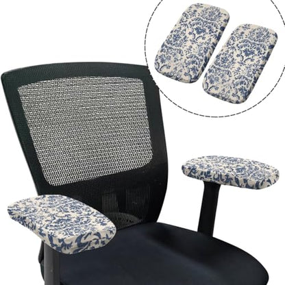 Blue Floral Desk Chair Cover Stretchable 4-Piece Set Washable Breathable Office Chair Seat Covers and Chairs Arm Rest Pads for Home and PC Gaming Chairs - color: Blue Floral
