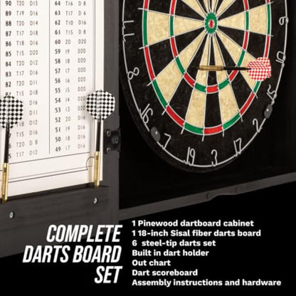 Dart Board Cabinet Set - Natural Pinewood Cabinet with Self-Healing Sisal Dartboard, 6 Steel Tip Darts, Dart Holders, Scoreboard, and Out Chart - Man Cave, Bar or Game Room Decor by Trademark Gameroom
