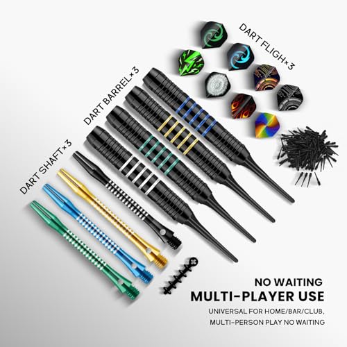12Pcs Soft Tip Darts, 18 Gram Plastic Tip Dart Sets with 4 Color Aluminum Shafts 8 Style Flights, Replace the Dart Head, Ideal for Beginners & Pros Home/Bar/Competition