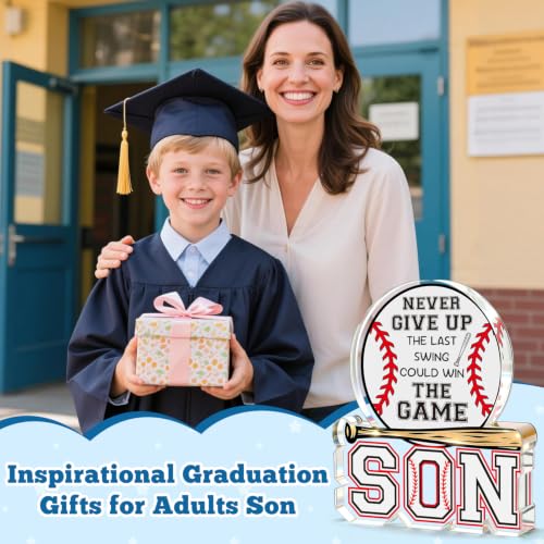 Baseball Gifts for Son from Mom Dad, Fathers Day Birthday Graduation New Job Gifts for Him Teen Boys Adults Son in Law Bonus Step, Acrylic Baseball Desk Plaque Sign to My Best Son Birthday Present